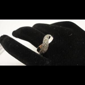 Sterling 925 Swirl Ring Marcasite Stones Pave size 6.75